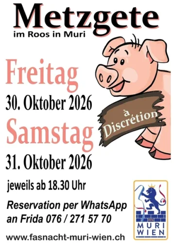Metzgete im Roos am Freitag, 30. Oktober und Samstag, 31. Oktober 2026